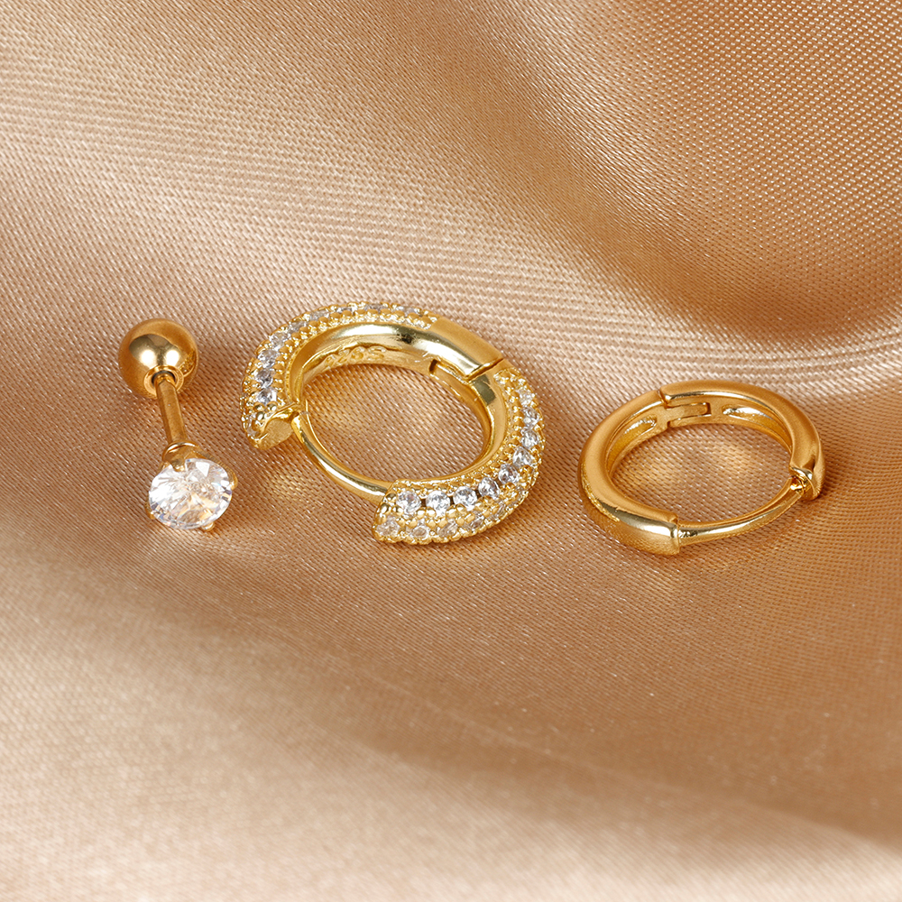 Conjunto de pendientes de aro de círculo redondo para mujer, aretes pequeños de acero inoxidable para Piercing de cartílago, joyería, 3 uds.