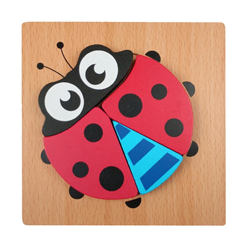 Montessori Baby Toy Card Puzzles Early Learning Educational Toy Cartoon Traffic Animal Fruit With Iron Box Kids Cognitive Puzzle: 15x15x0.8cm ladybug