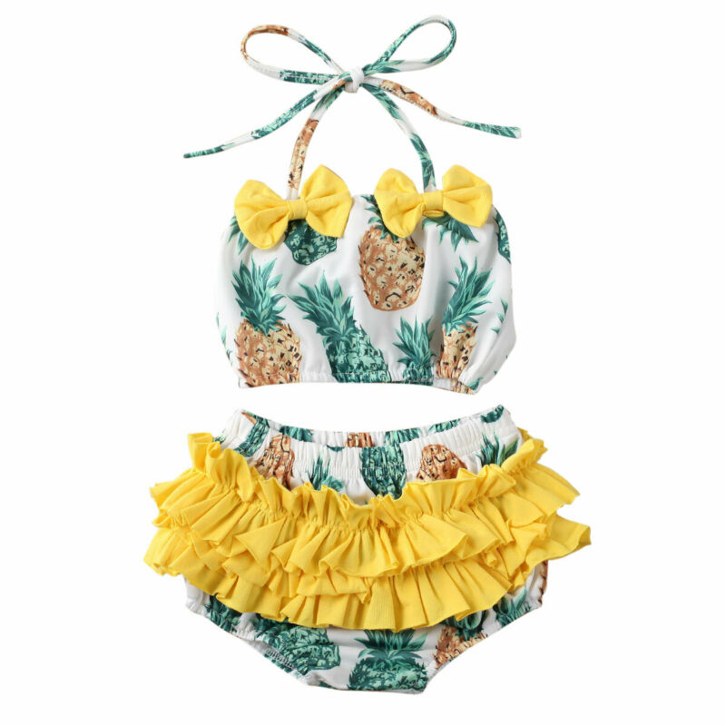 Conjunto de Bikini con estampado de piña para niñas, traje de baño de dos Uds