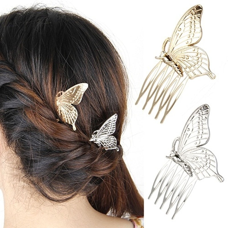 Peine de mariposa para niña, pinzas para el pelo de aleación, accesorios para el cabello para mujer, horquillas doradas y plateadas, 1 unidad