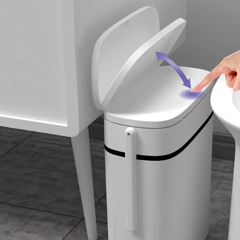 12L Portable Bathroom Trash Can Kitchen Paper Refuse Rubbish Bin Waterproof Waste Basket with Toilet Brush