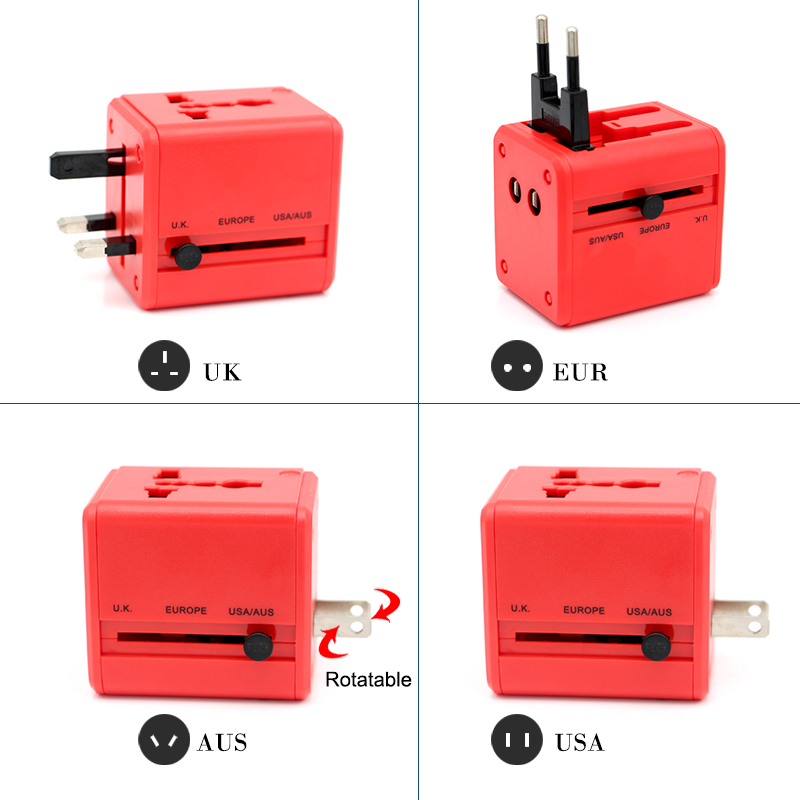 Elektrische Plug power Socket Adapter International Travel Adapter Alle-in-een rode Power Universele Adapter Wall Charger EU UK US AU