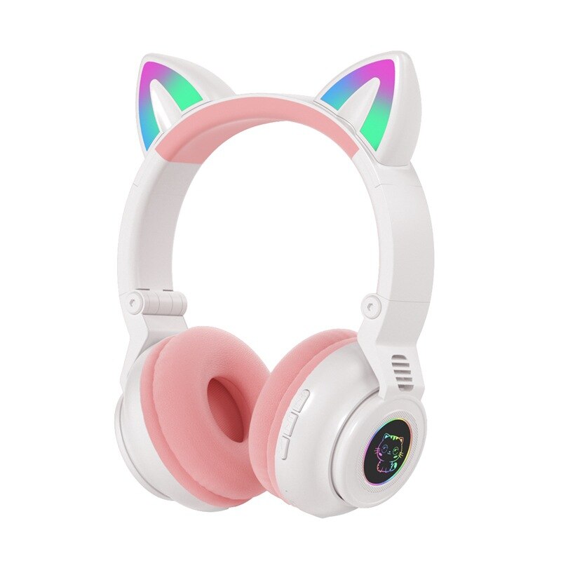 Head Wireless Headset Cat Ear Bluetooth 5.0 Headphones RGB 3.5mm Audio Jack Foldable Earphone For Cell Phone Tablet PC Laptop: 03 white