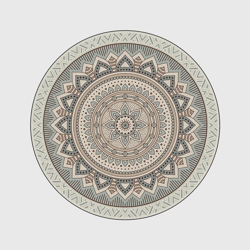 Alfombra gris de flores de Mandala, alfombra redonda Bohemia, alfombra de suelo de estilo simples etínico, alfombra para silla de oficina, alfombra para dormitorio y pie de cama lavable: Diameter 60cm