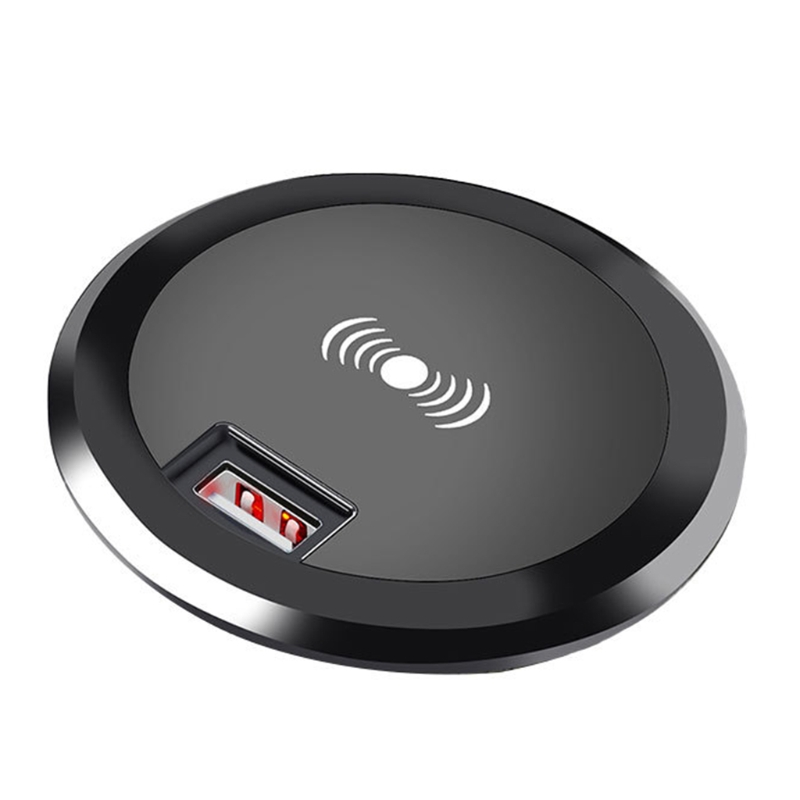 Desktop wireless charger headphones round wireless charging embedded desktop grommet power wireless charging pad