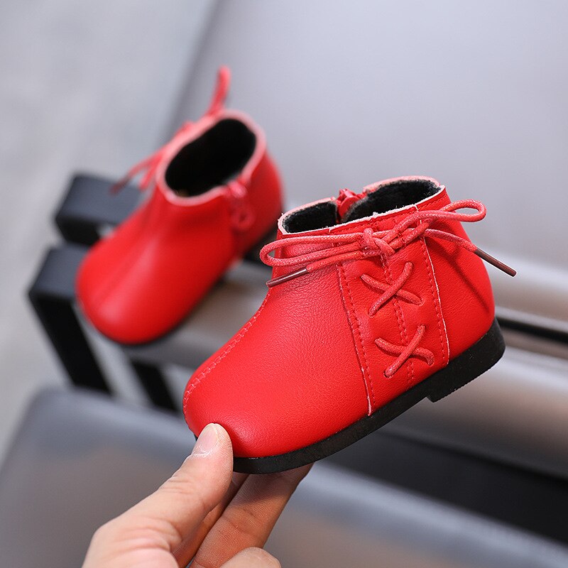 Winter Baby Meisjes Rode Laarzen Mode Pu Leer Peuter Meisjes Zwarte Enkellaarsjes Winter Schoenen