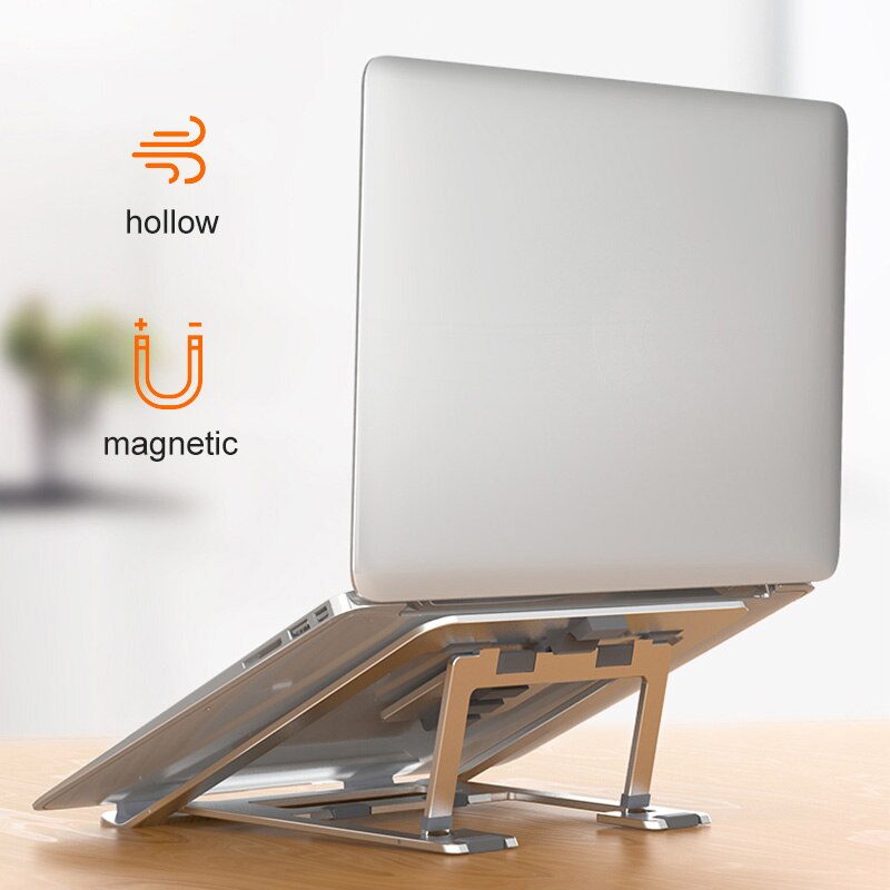 Notebookständer aus aluminiumlegierung, tragbarer magnetischer, faltbarer laptopständerhalter für macbook pro, verstellbare computer-kühlhalterung