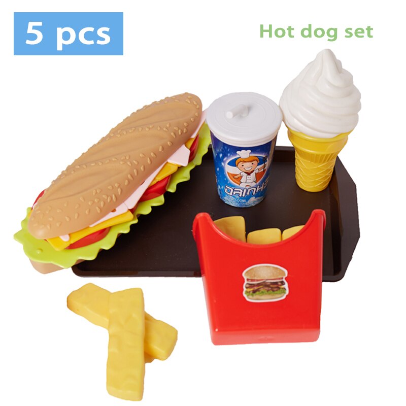 Juguetes de comida de imitación para niños, casa de juego para bebés, hamburguesa, perro , patatas fritas, juego de cocina de juguete, juguetes educativos de comida rápida: Hot dog set