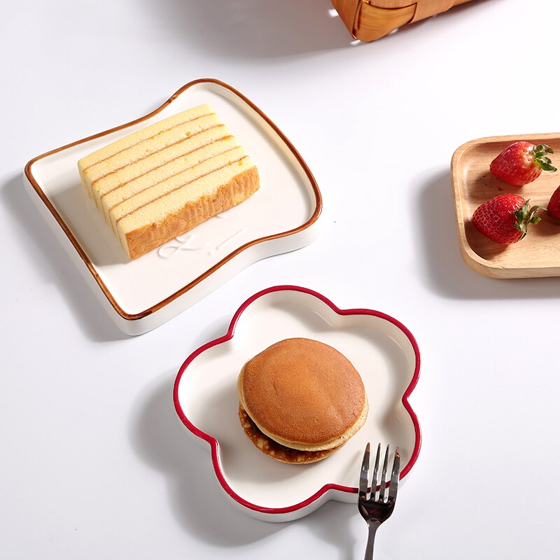 Toast Bread Shaped Plato Ceramica Cute Flower Shape Salad Dessert Snack Sushi Plates Dinner Butter Baker Dishes