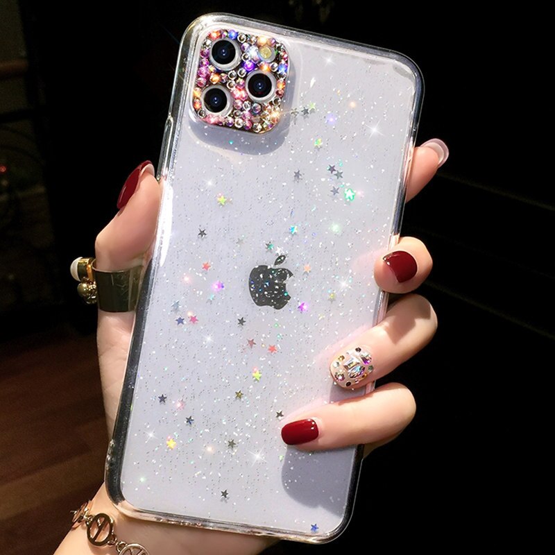 Dla iPhone 11 zawodowiec Max sprawa kryształ górski Bling diamentowa kamera Len ochraniacz brokat gwiazda pokrywa dla iPhone 11 X XR XS Max etui na telefon