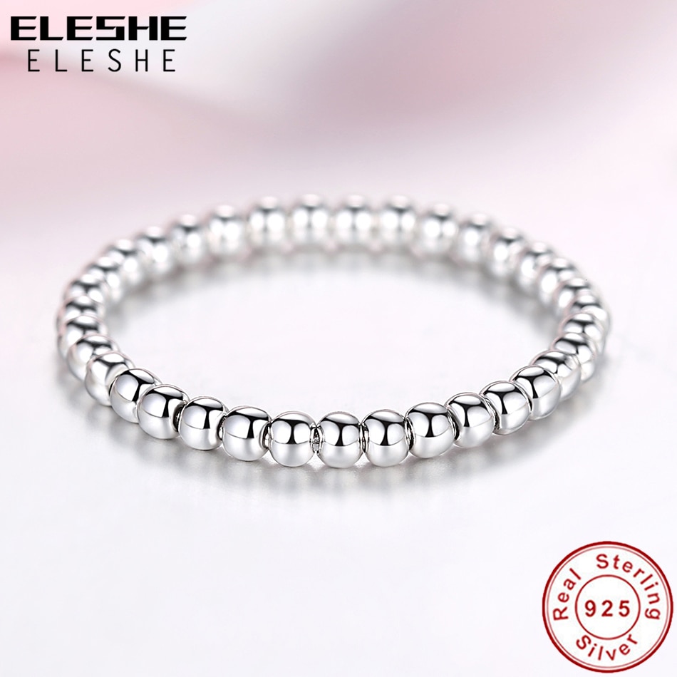ELESHE 925 Sterling Silver Finger Rings With Crystal Zircon INS Simple Geometric Beaded Rings for Women Fine Jewelry