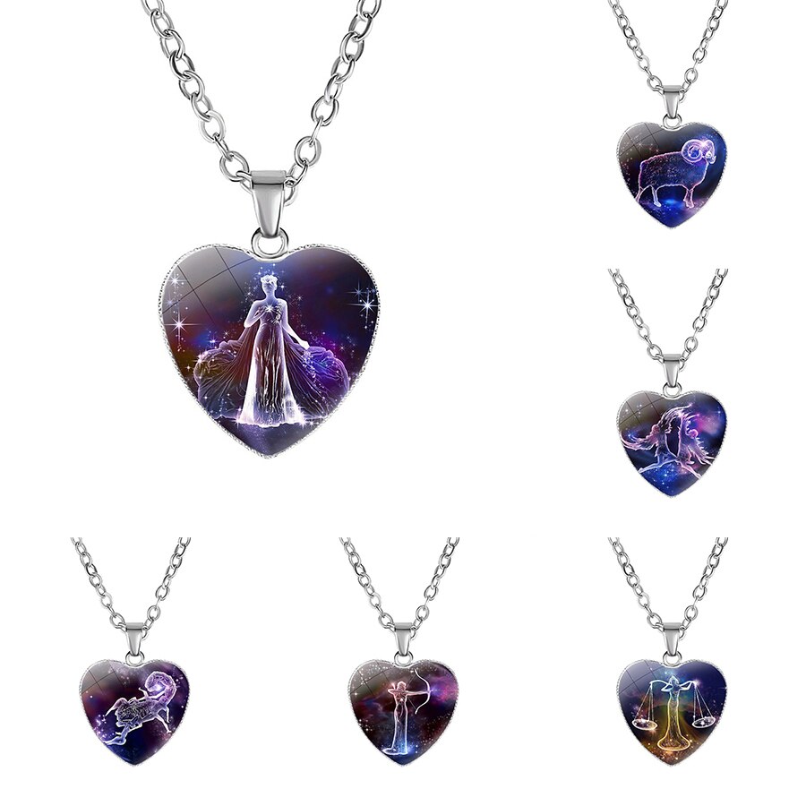 12 Sterrenbeeld Ketting Voor Vrouwen Glas Constellation Hart Vormige Hanger Kettingen Choker Vrouwelijke Mode Verjaardag Sieraden