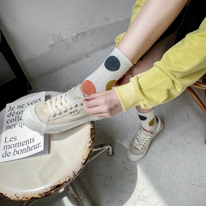 2 Pair/Pack Big Dot Cotton Socks Women Kawaii Women Socks Sweat Autumn and Winter