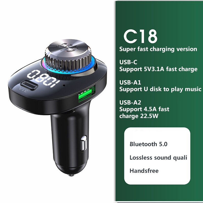 bluetooth coche manos libres coche transmisor bluetooth coche manos libres bluetooth telefono coche Receptor Adaptador de Audio para coche, accesorios Aux Bluetooth para música, reproductor Mp3, Cargador Usb: C18