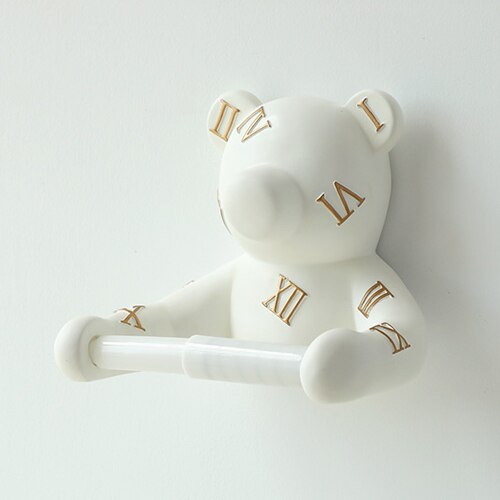 Home Decoration Wall-mounted Tissue Holder Cartoon Animals Tissue Box Panda Bear Resin Paper Roll Holder Toilet Paper Holder: Bear white