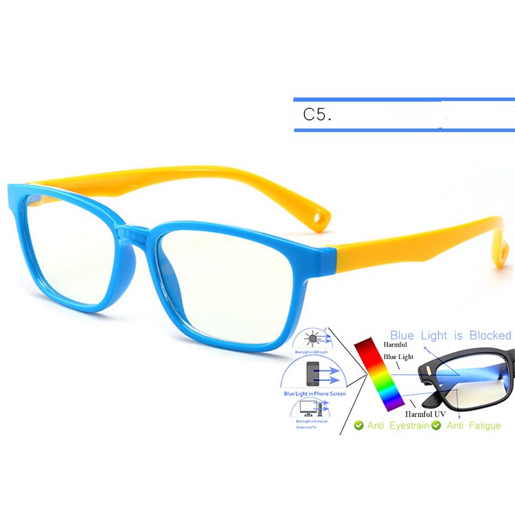 Lunettes anti-lumière bleue ivsta pour enfants, verres anti-rayons bleus, verres de jeu,  tr90 verres en silicone avec sangle de correction: C5