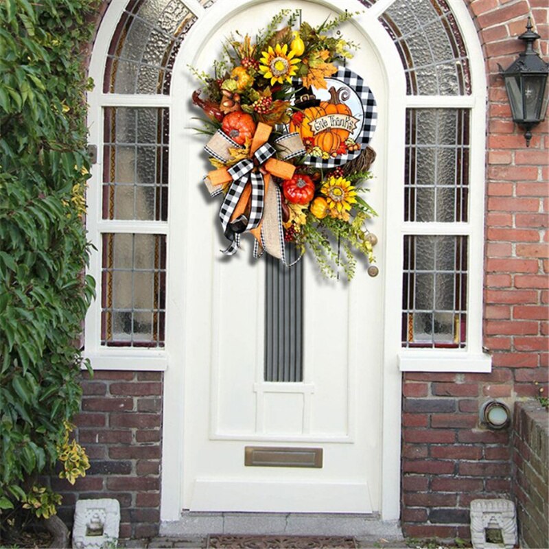 Halloween Herfst Krans Kunstmatige Fall Bladeren Pompoen Deur Teken Voor Huis Tuin Boerderij Decoratie C1