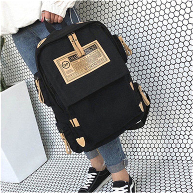 Mode Canvas Rugzak Vrouwen Schoudertas Schooltassen Voor Tiener Meisjes Jongens Casual Reizen Rugzak Zwart Mochila Sac A Dos: black