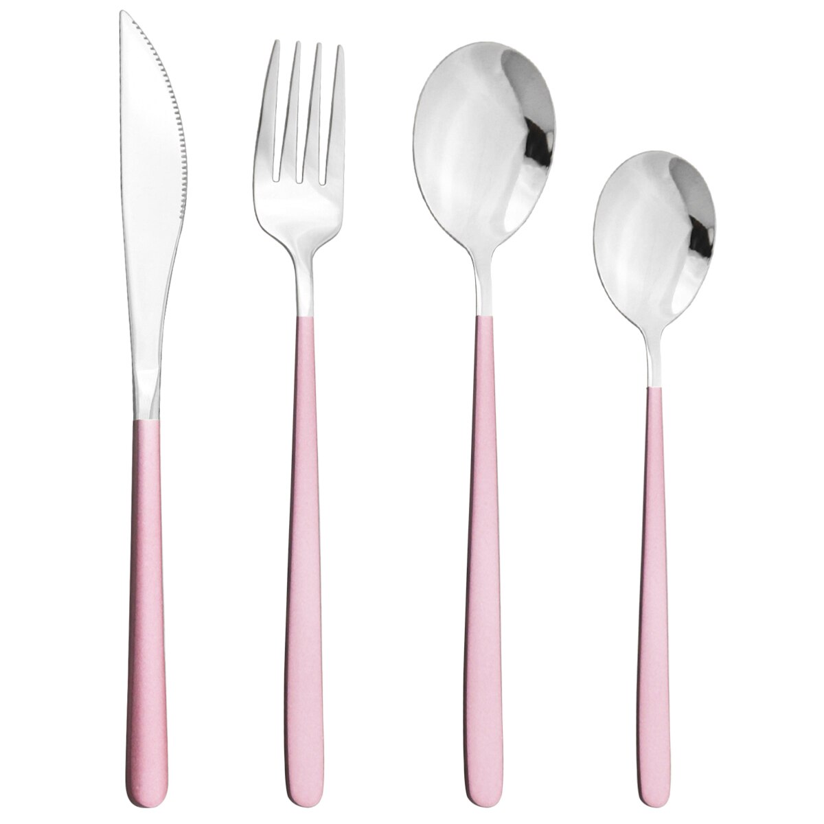 4 -delige paarsgouden serviesset, 18/10 roestvrijstalen besteksets, mes, vork, dessertlepels, bestekset, keukenserviesset: Roze zilver