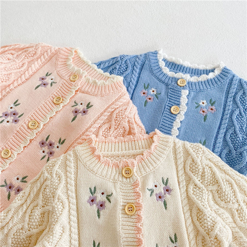 0-3Y Cardigan lavorato a maglia per bambino per ragazza maglione ricamato moda 2022 autunno nuovo 100% cotone abbigliamento per bambini costumi per ragazzi