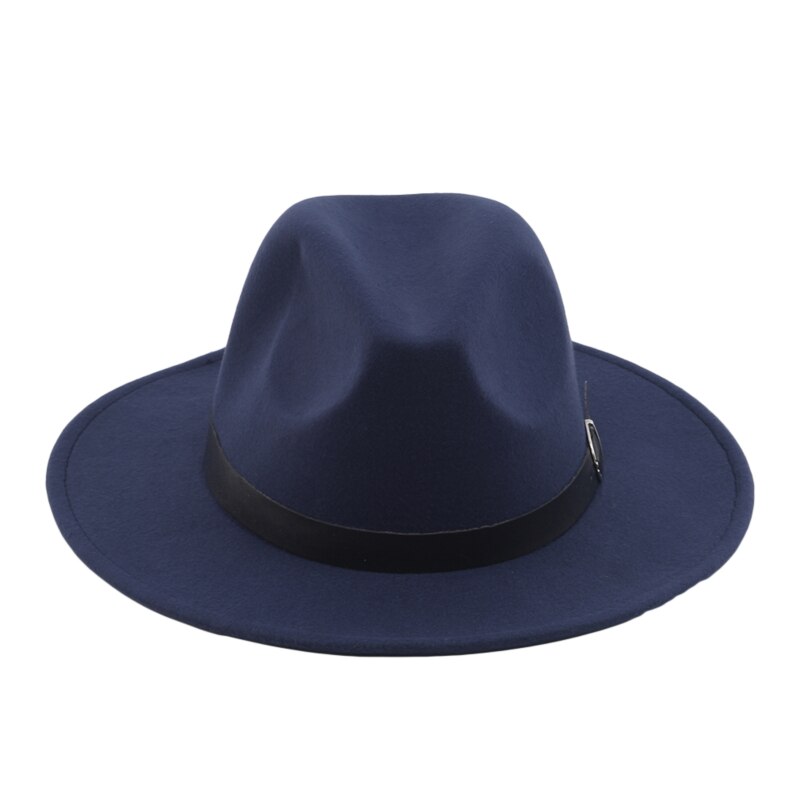 Mænd fedoras kvinders jazz hat sommer forår sort uld blandet cap udendørs afslappet hat: Blå