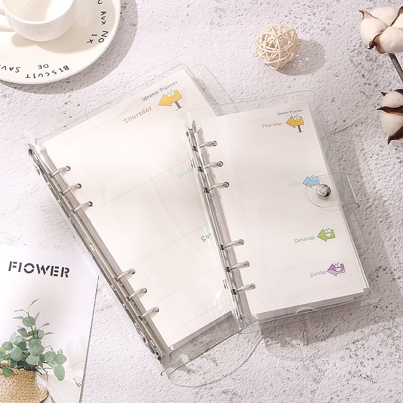 A5 A6 Loose-leaf Notebook Case Cover Transparent Shiny Replaces Notebook 6 Holes Inner Pages Paper Shell