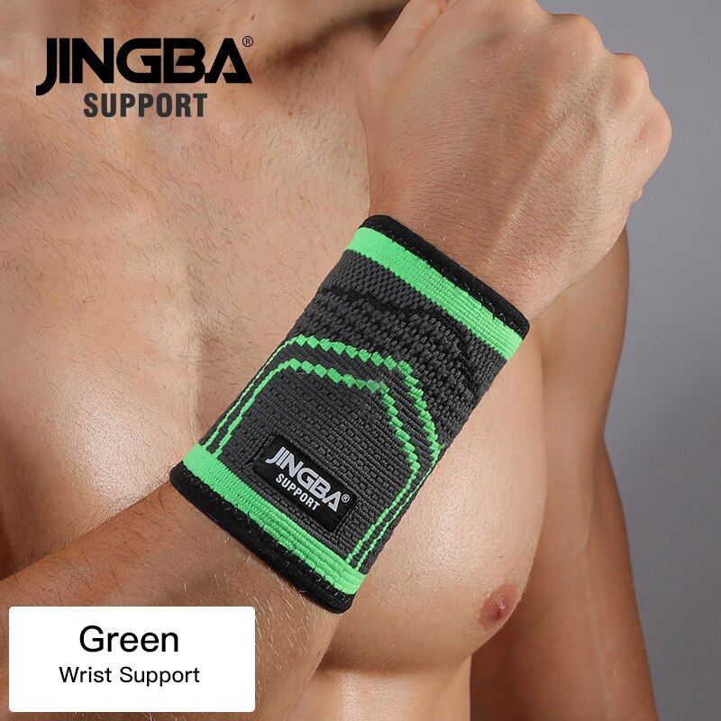 JINGBA SUPPORT Sports protective gear 1PCS Nylon basketball knee protector +wristband Support+ankle support+Elbow pads+hand guar: Green Wrist support