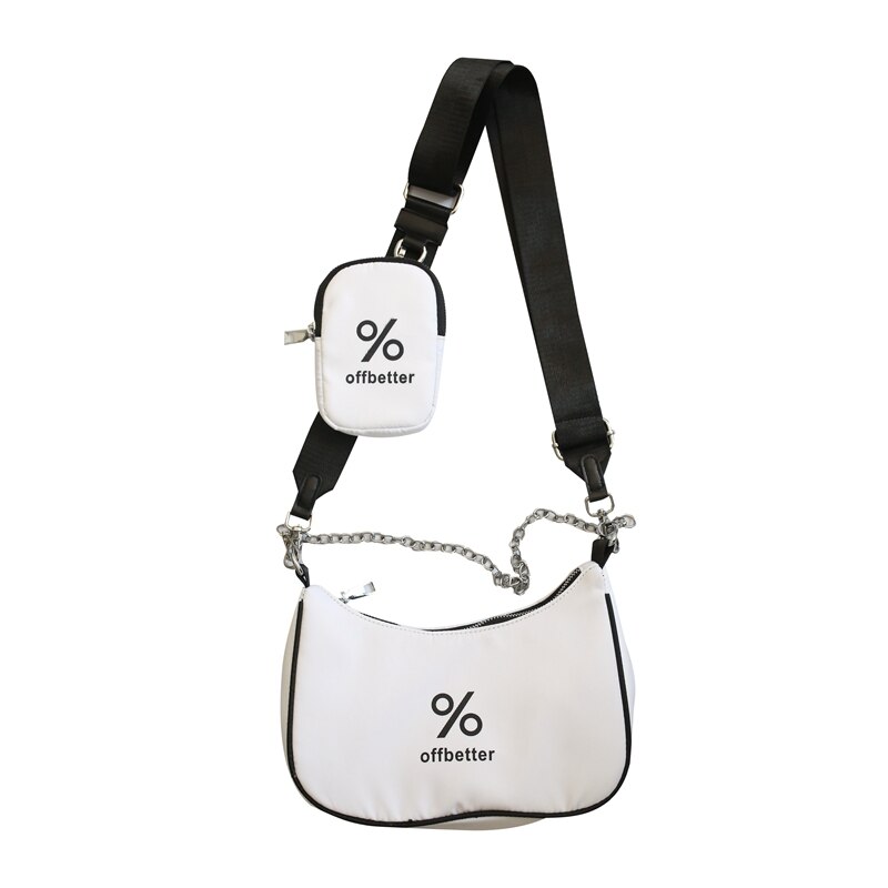 Sport Tas Voor Vrouwen Messenger Bag Meisje Mode Schoudertas Tweedelige Set Casual Trend Hip Hop Messenger zak Zwart Wit: WHITE