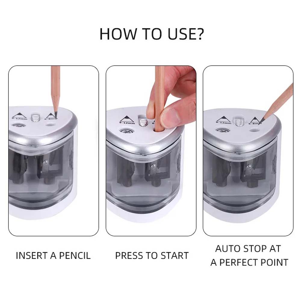 TENWIN Electric double-hole pencil sharpener Quick sharpening school supplies for 6-12mm pencils(Battery Not Included)