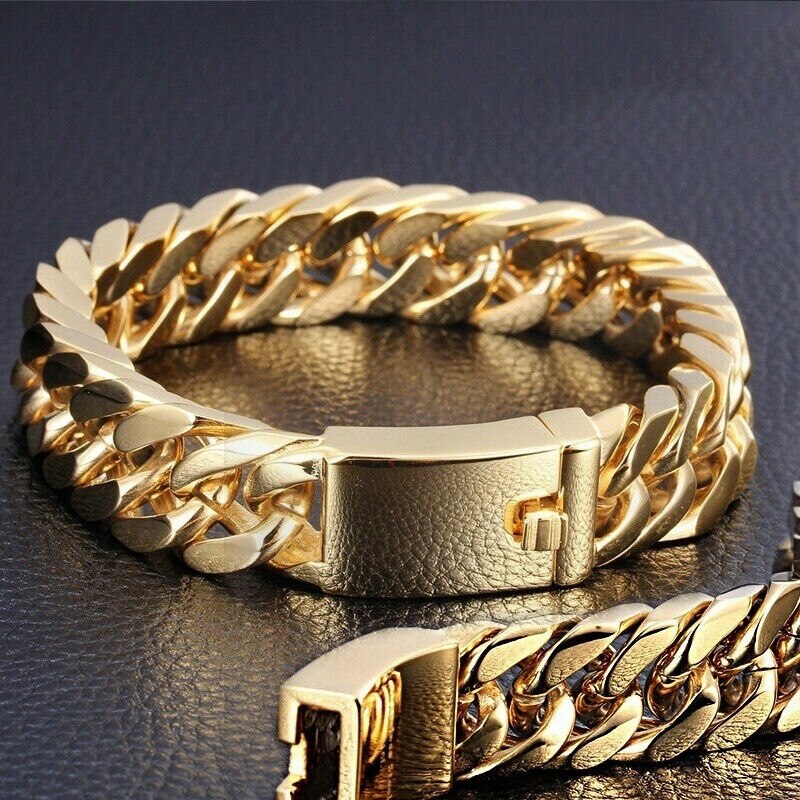 Men's Heavy Solid Alloy Curb Chain Bracelet Sand Blast BangleMen Hip Hop Rock Bracelet Jewelry Wrist Chain Bangle