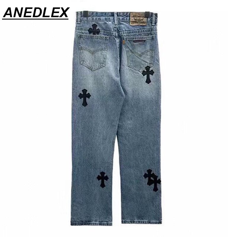 Men Harajuku Denim Pants Hip Hop Streetwear Cross  – Grandado