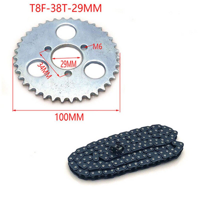 Cadena de 47cc, 49cc, T8F, 136 eslabones y 38, 54, 74 dientes, cadena, Piñón para mini moto, atv, quad, 2 piezas de motor de carrera, accesorios: T8F-38T-29MM set
