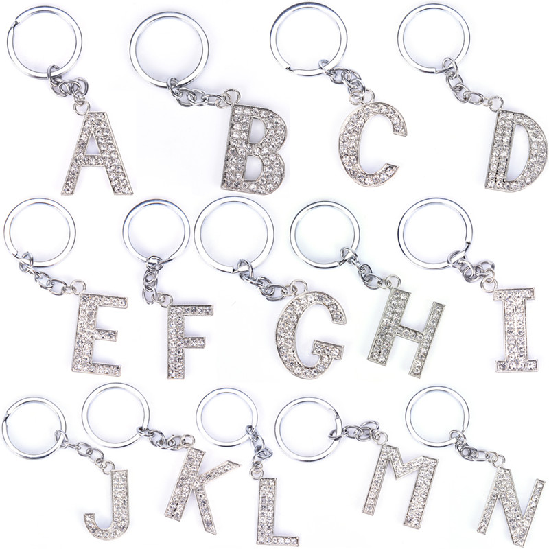 Crystal Rhinestone Alphabet Keyring Initial Letter Key Ring Chain Unisex Keychain 26 Letters