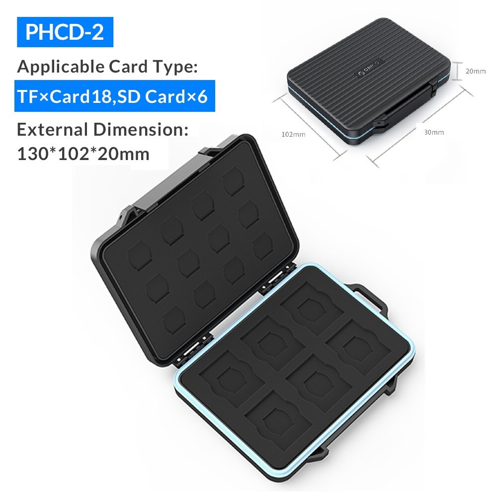 ORICO SD Card Storage Box Waterproof Shockproof Storage Protector Cover for Computer Camera 12Slots SD Cards and 12Slots IF Card: PHCD-2-BK