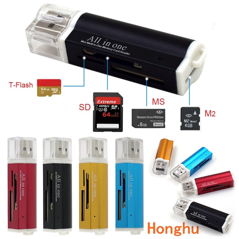 4 in 1 Micro USB 2.0 Memory Card Reader usb Adapter for Micro SD card TF M2 MMC MS PRO DUO Card Reader