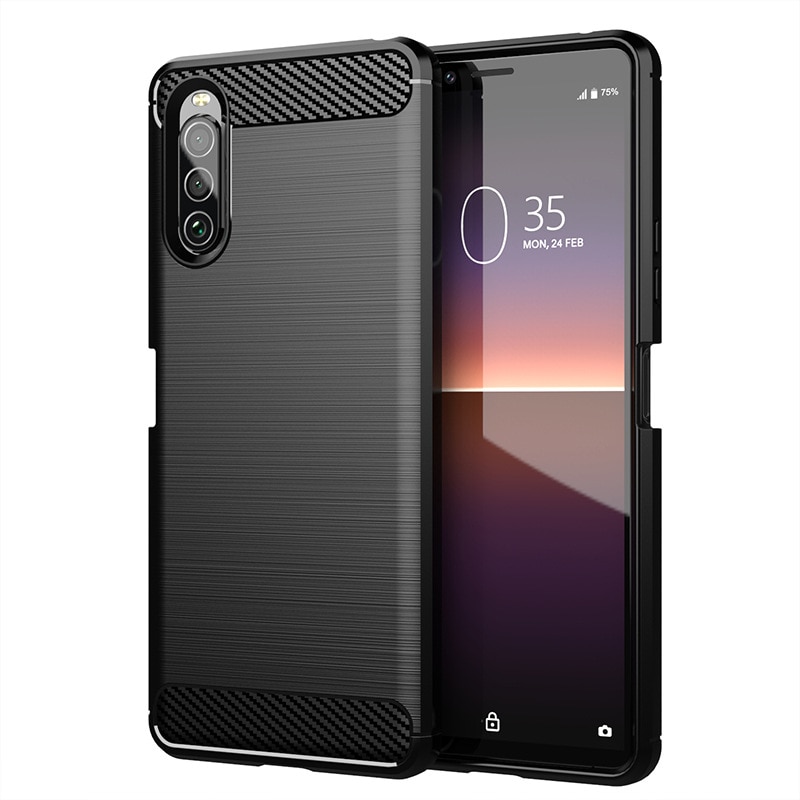 Pour Sony Xperia 10 II étui souple en Fiber de carbone étui de téléphone pour Sony Xperia 1 II antichoc Protection complète pare-chocs en Silicone: Xperia 1 II / Black