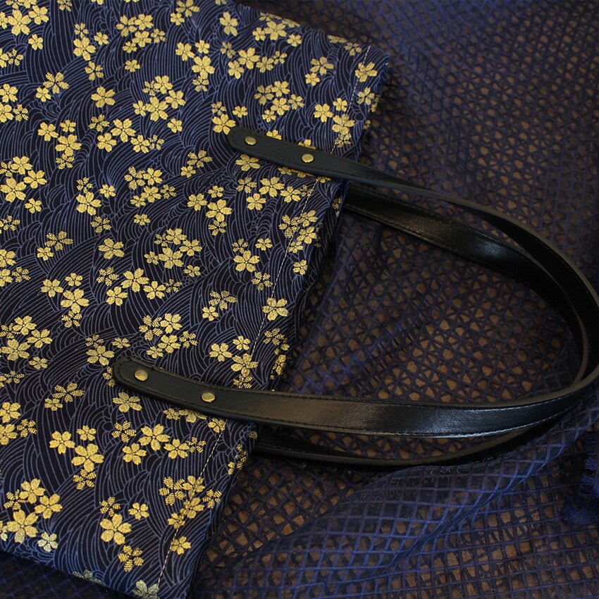 Donkerblauwe zool sakura canvas tas schoudertas heuptas met rits grote capaciteit dames japanse stijl literaire dikke brede handtas