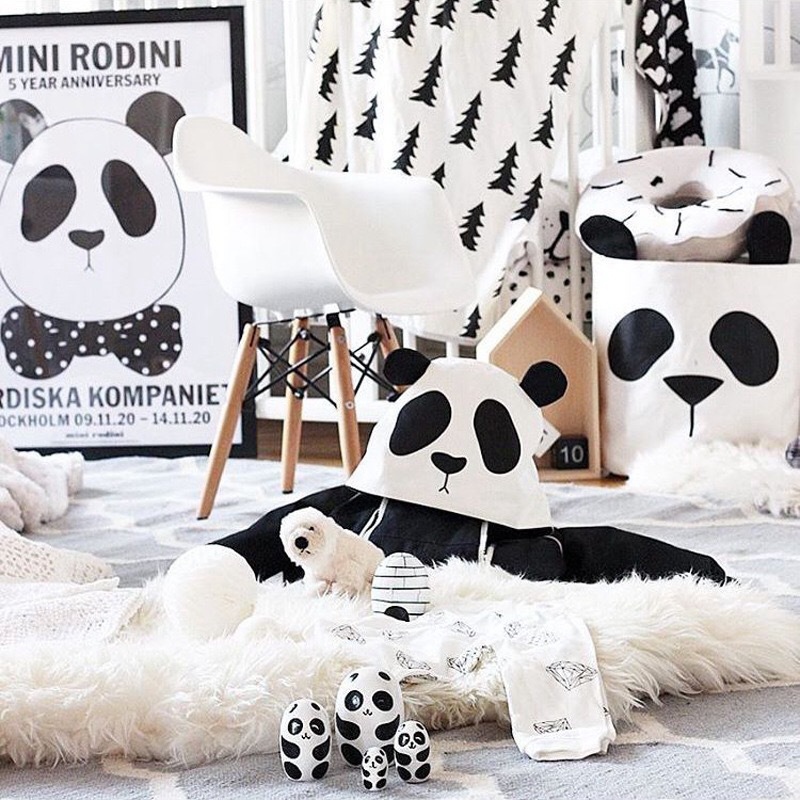 Panda opbevaringspose kurv baby børn legetøjstøj lærred vasketøjskurv opbevaringspose kan stå ble til hjemmet opbevaring spand