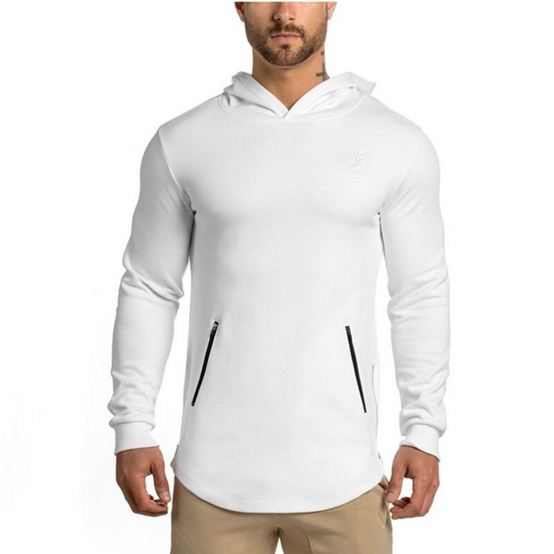 Mens Running Jackets Outdoor Sports Hoodies Jogging Hooded Hoody Sportswear Gym Tight Training Sweatshirts Fitness Jackets: White / L