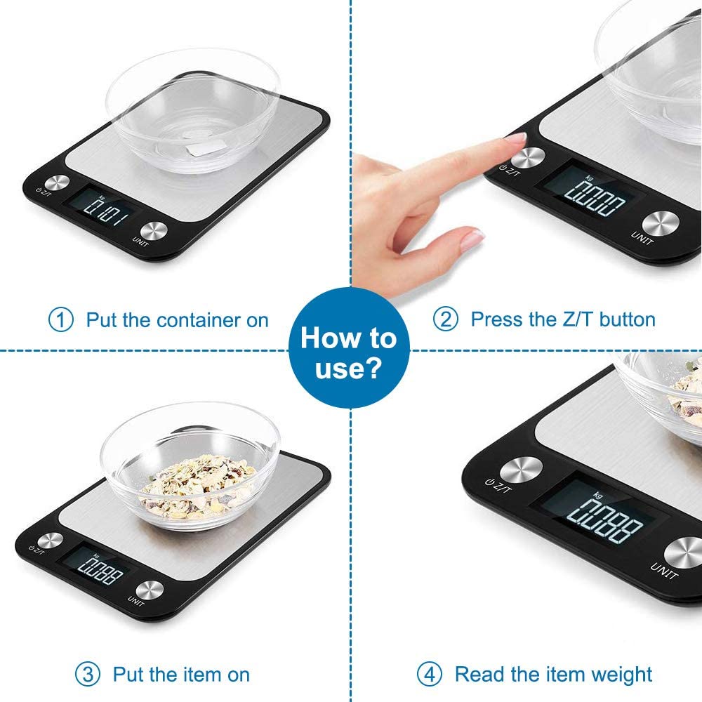 Digital Kitchen Food Scale for Cooking Baking Tools Ultra Slim Multifunctional Tare Function Measuring 22lb/10kg Capacity