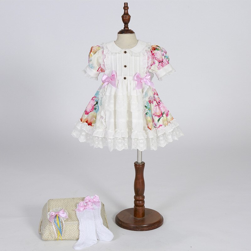 Di alta qualità Dolce Gilrs Lolita vestito Carino Bambini vestito dalla Principessa del fiore Kawaii Fata Fiore Capretti del vestito Spagnolo Palazzo di stile del vestito