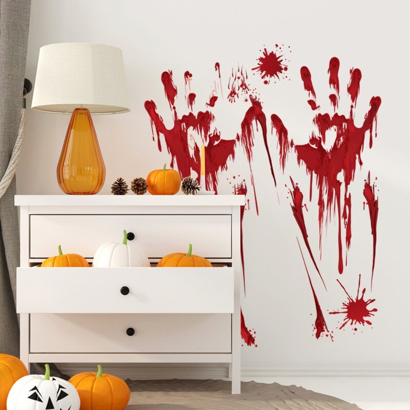 1pcs Halloween Bloody Wall Stickers Blooding Handprint Footprint Bat Wallpaper Glass Window Festival Party Decal Supplies L
