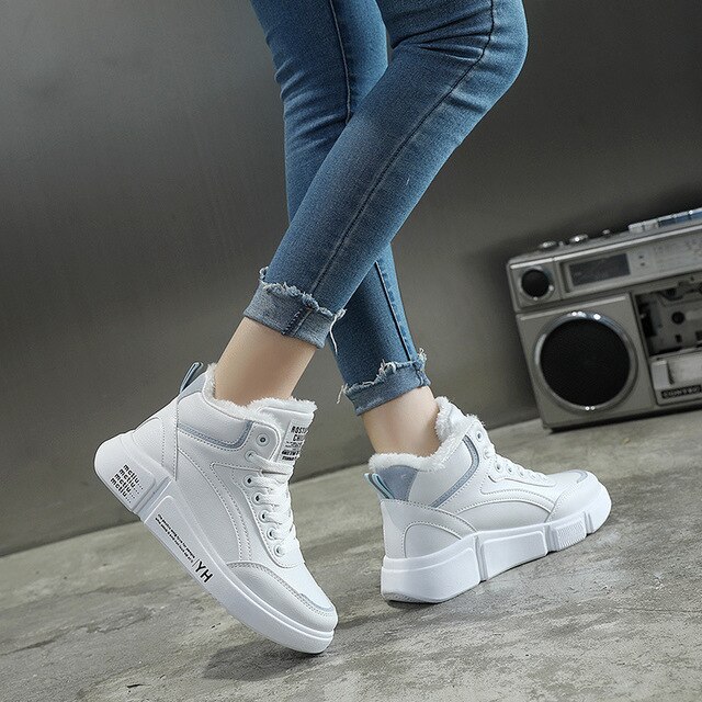 Vinter kvinder sneakers pelssko kvinde hvid varme ankel snestøvler dame platform fritidssko str. 40 ab734