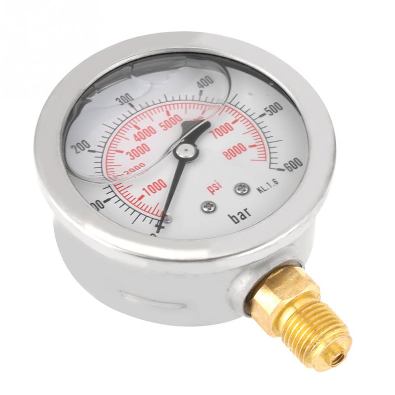 Manómetro hidráulico de Metal, herramienta de medición de presión de agua, 0-250Bar 0-600Bar G, 1/4 ", 63mm 0-8500psi, esfera de Metal