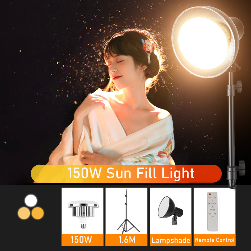 Photography Lighting LED 155W Socket Lamp Bulb Adapter With Umbrella Hole For Photo Studio Remote Control Fill Light Base Stand: Yellow