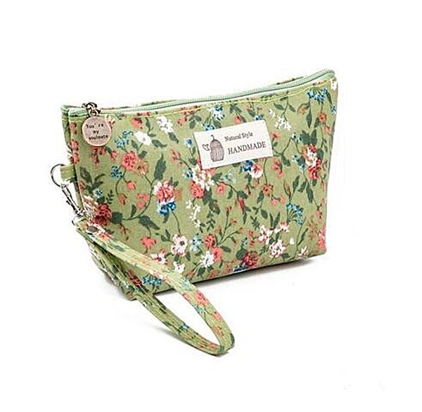 Bolsa de viaje para maquillaje PURDORED, 1 unidad, portátil, con estampado 3D de flores, bolsa de viaje para mujer, neceser de aseo personal, bolsa: green