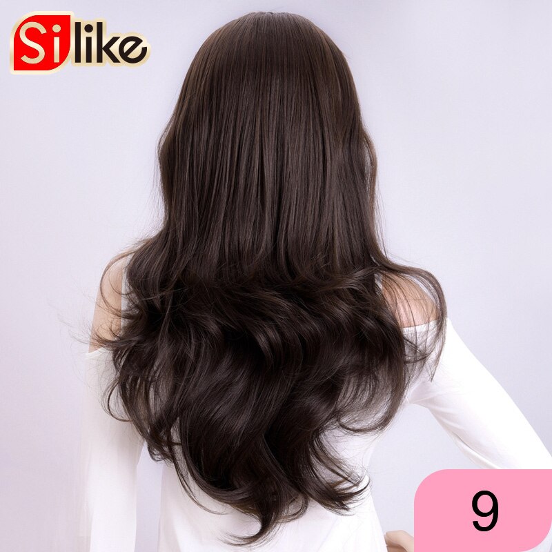 Silike Synthetische 3/4 Halb Perücken 24 Zoll Lange blond Wellenförmige Perücke Mit Clip in Haar Verlängerung 16 Farbe 210g für Schwarz Weiß Frauen