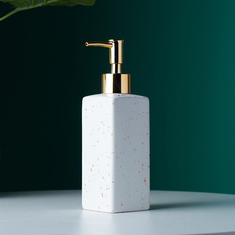 Matte black/white/green gold point pattern bathroom hand soap dispenser ceramic lotion bottle soap dish Bathroom supplies: Square White