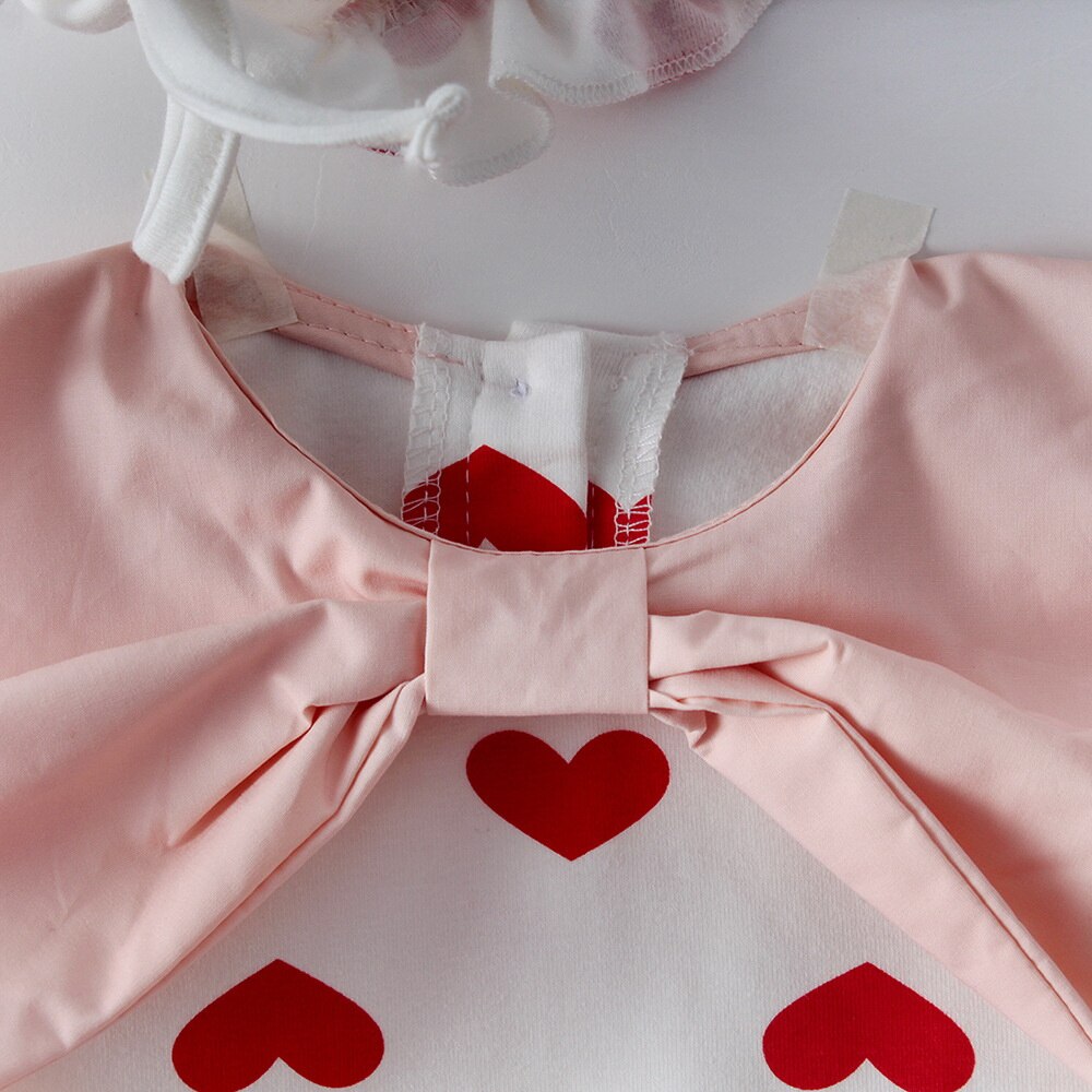 Liefde Hart Baby Meisje Romper Valentijnsdag Boog Lange Mouw Prinses Bodysuit Gratis Hoed Baby Kleding E92117