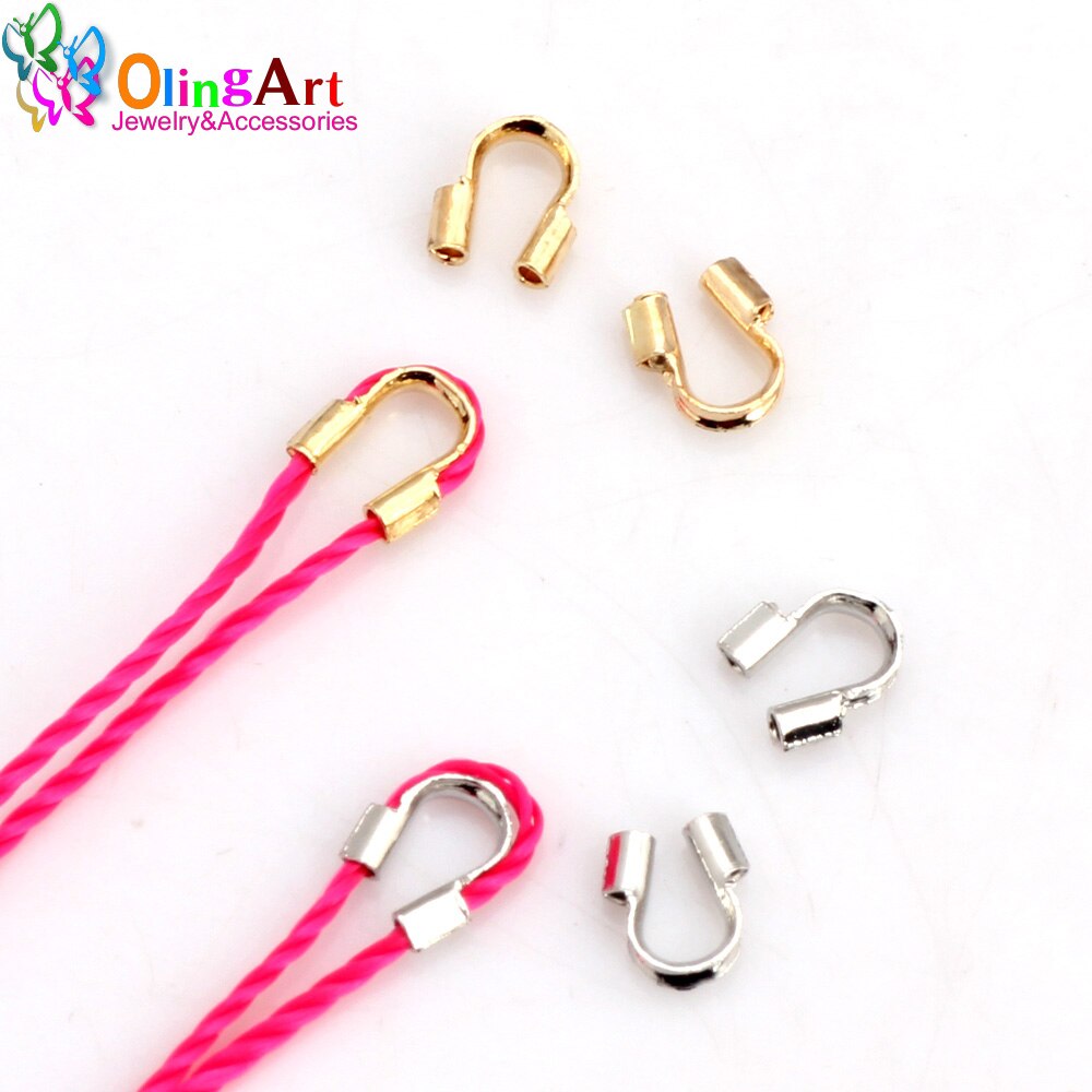 OlingArt 4MM 60pcs Plating Rhodium/Gold Copper &quot;U&quot; shaped positioning tube Crimp Various cords DIY Jewelry Making